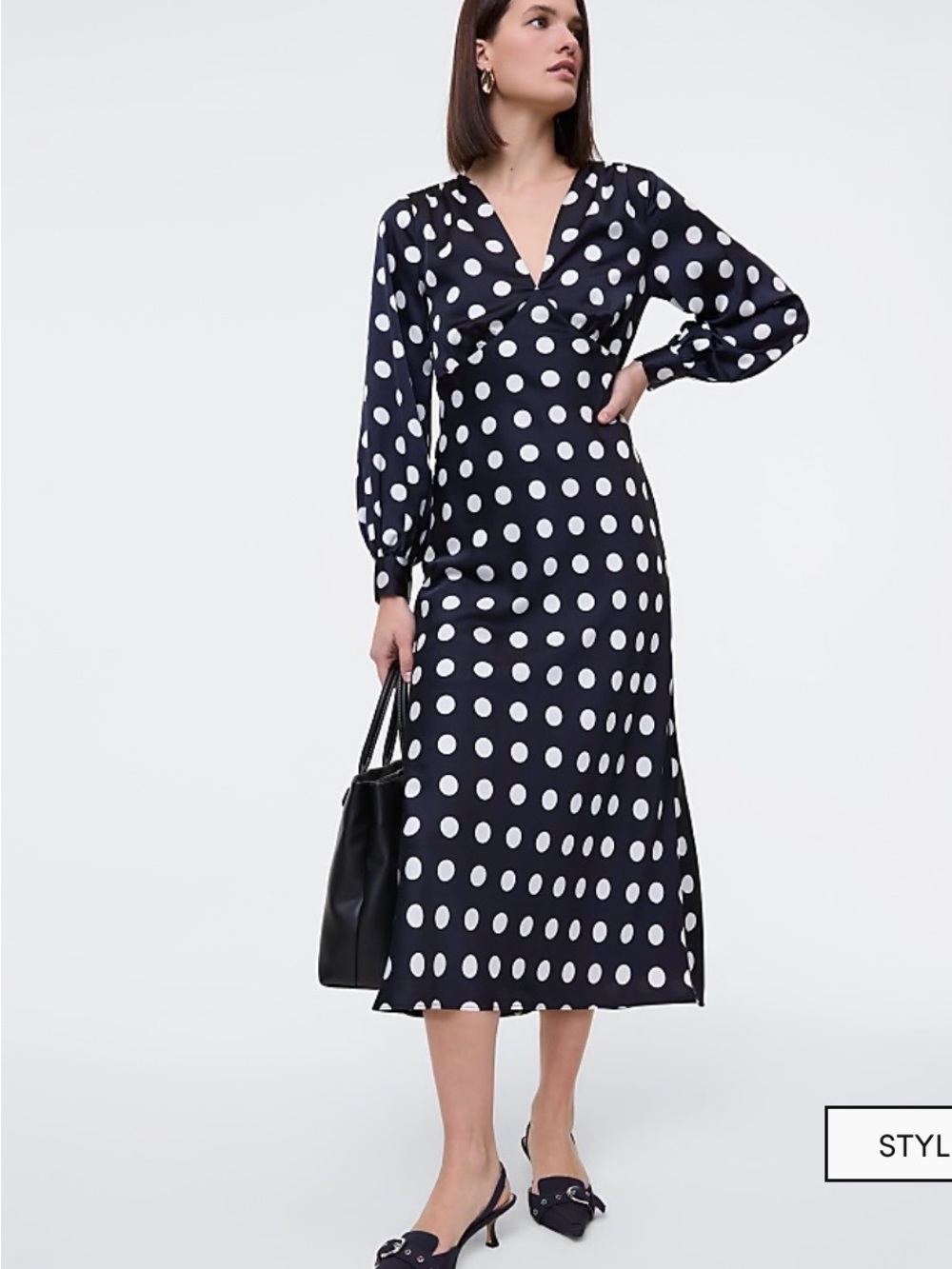Ann Taylor Satin Dotted Midi Dress in Night Sky (Dark Indigo) - Picture 2 of 16